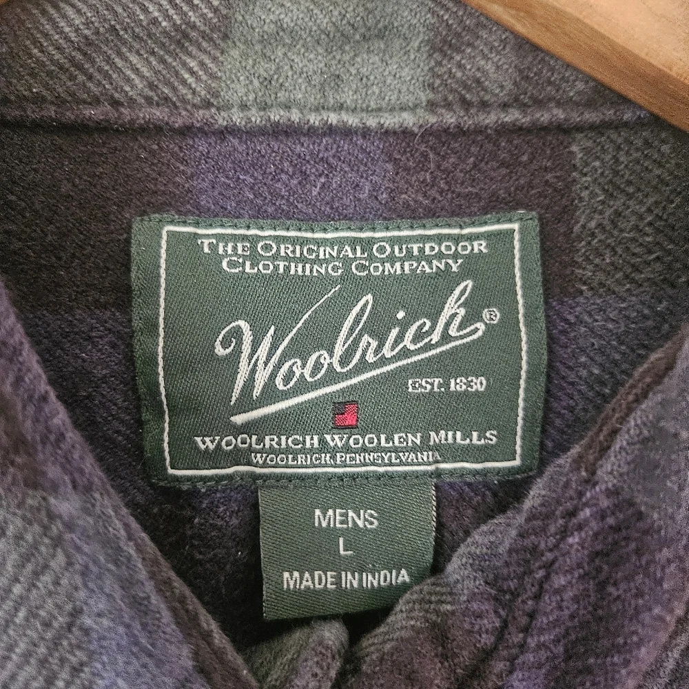 Woolrich Blackwatch Tartan Men's Plaid Flannel Button Up Shirt Blue Green Sz L